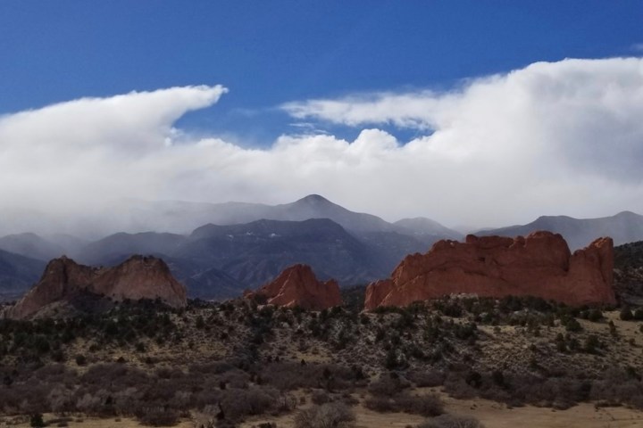 a large mountain in the background